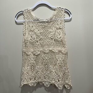 Solitaire Boho Crocheted Sleeveless Top Size Small Cottage Festival Dainty